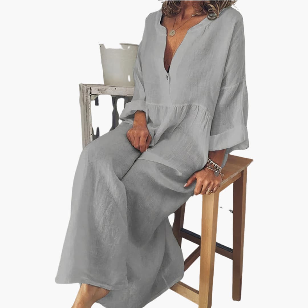 Ladies' Classic Front Button Dress with Long Sleeves
