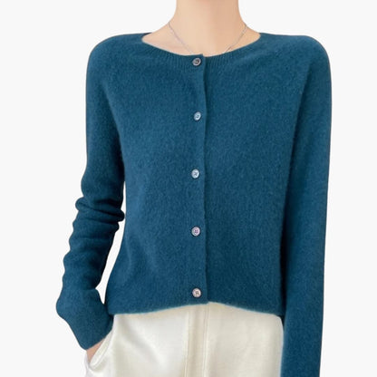 Ladies Classic Open Cardigan with Round Neckline