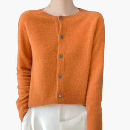 Ladies Classic Open Cardigan with Round Neckline