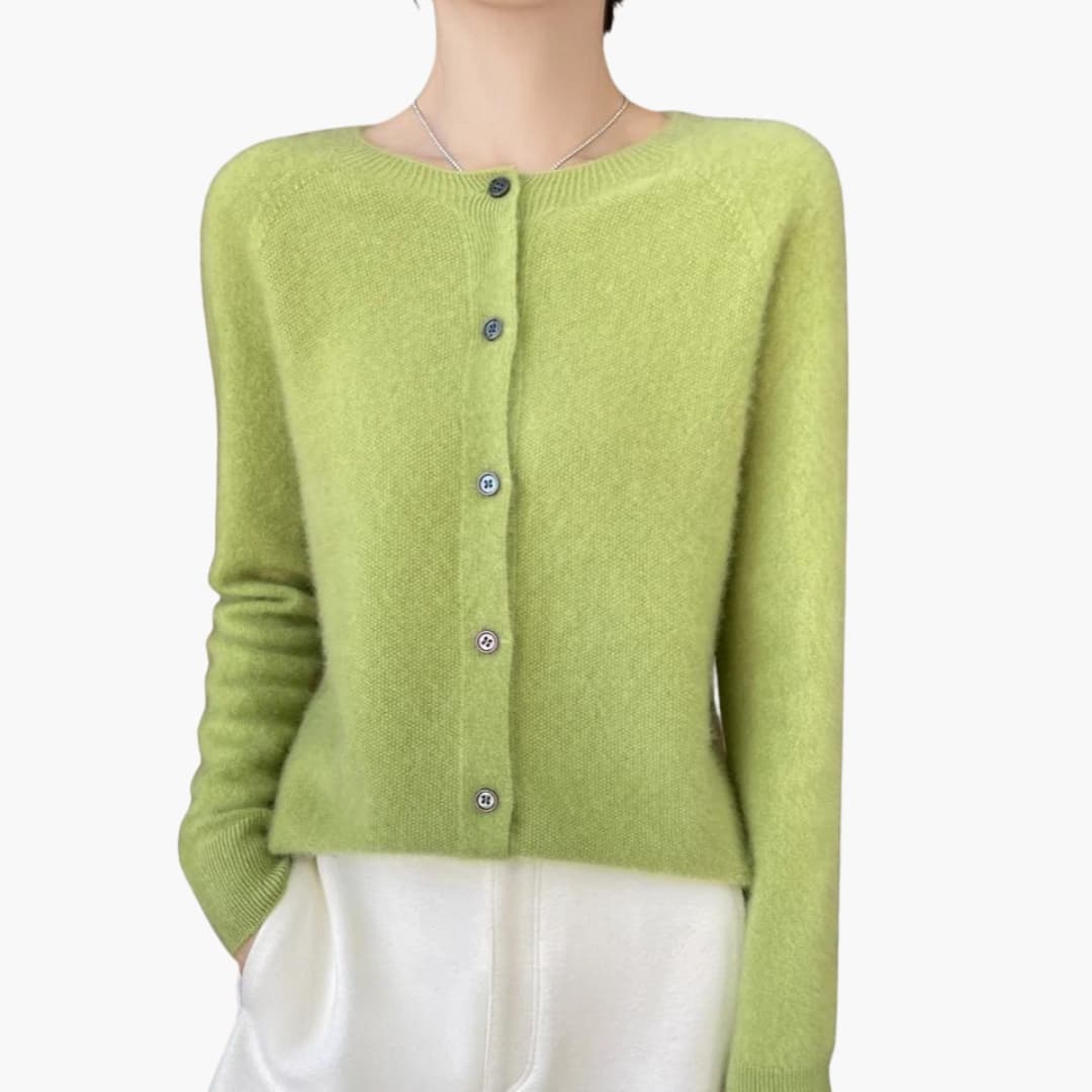 Ladies Classic Open Cardigan with Round Neckline