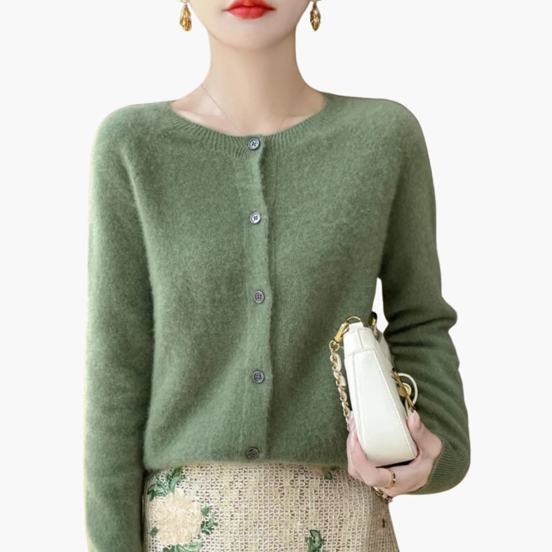 Ladies Classic Open Cardigan with Round Neckline
