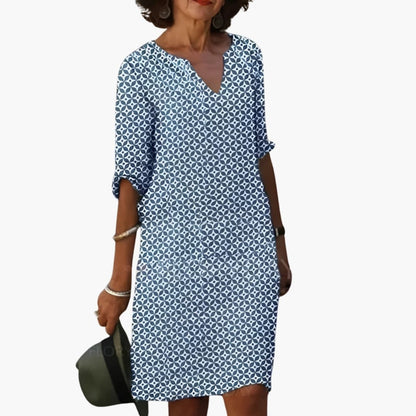 Relaxed Fit Women's V Neck Sundress with Short Sleeves