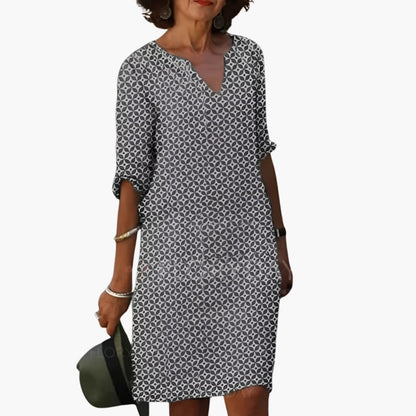 Relaxed Fit Women's V Neck Sundress with Short Sleeves