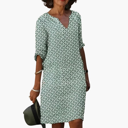 Relaxed Fit Women's V Neck Sundress with Short Sleeves - Olytrend