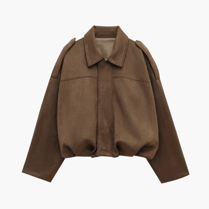Women's Comfortable Zip Up Bomber Coat Loose Fit