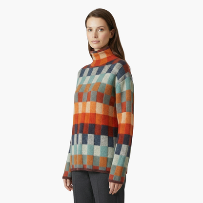 Casual Plaid Crew Neck Wool Sweater for Women