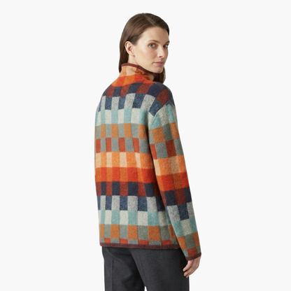 Casual Plaid Crew Neck Wool Sweater for Women