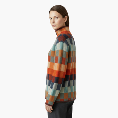 Casual Plaid Crew Neck Wool Sweater for Women