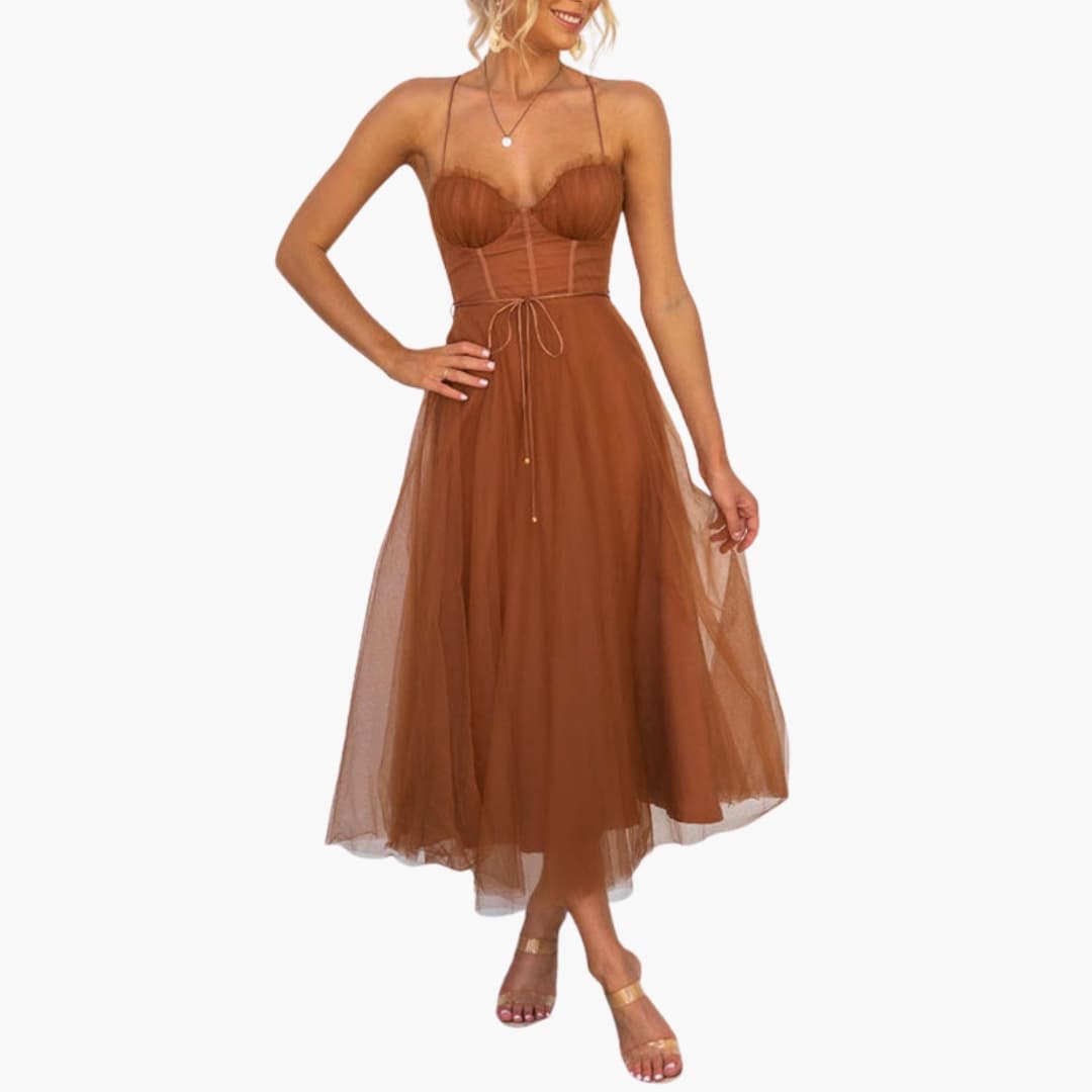 Ladies Flowy V Neck Dress - Olytrend