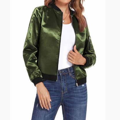 Ladies' Vintage Zip Up Bomber Jacket with Pockets