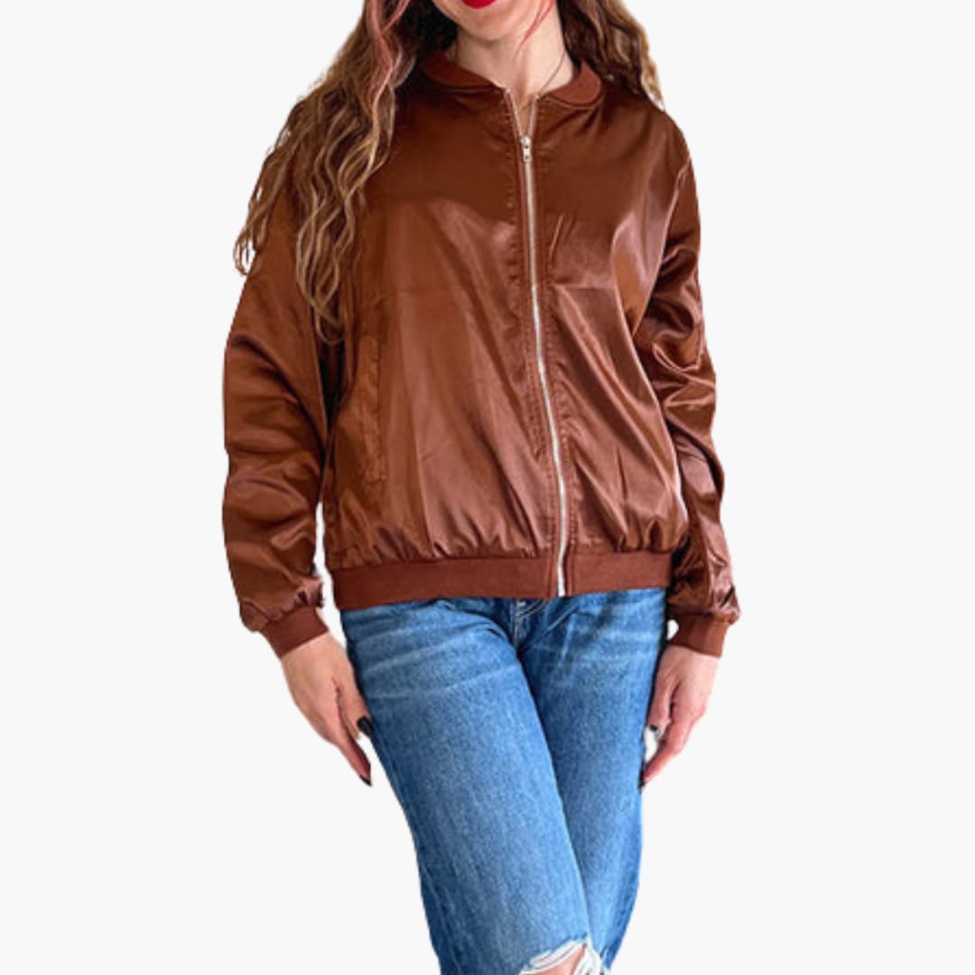 Ladies' Vintage Zip Up Bomber Jacket with Pockets