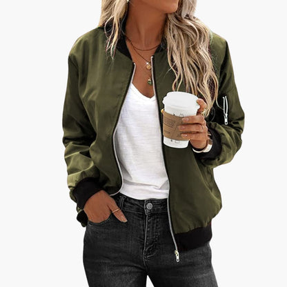 Ladies' Vintage Zip Up Bomber Jacket with Pockets