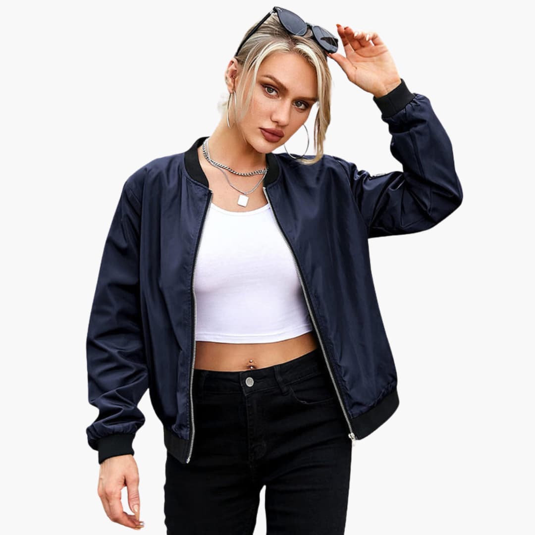Ladies' Vintage Zip Up Bomber Jacket with Pockets