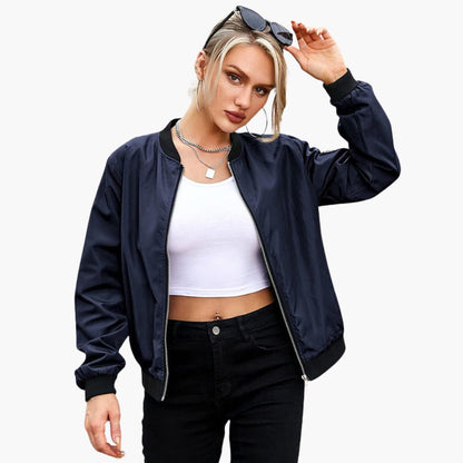 Ladies' Vintage Zip Up Bomber Jacket with Pockets
