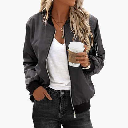 Ladies' Vintage Zip Up Bomber Jacket with Pockets