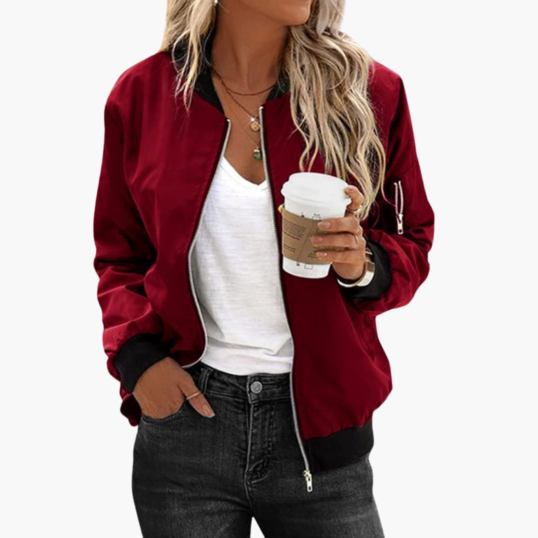 Ladies' Vintage Zip Up Bomber Jacket with Pockets