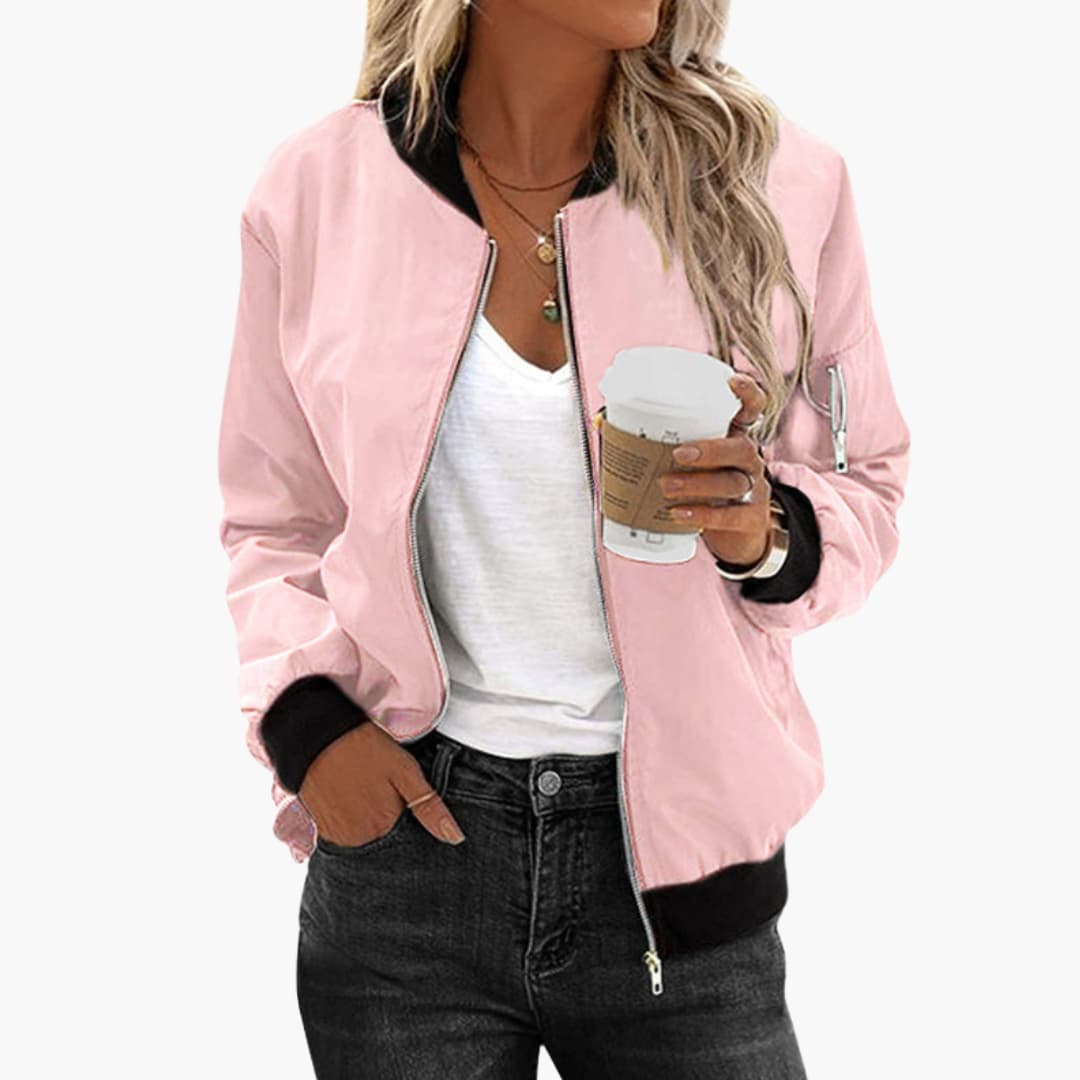 Ladies' Vintage Zip Up Bomber Jacket with Pockets