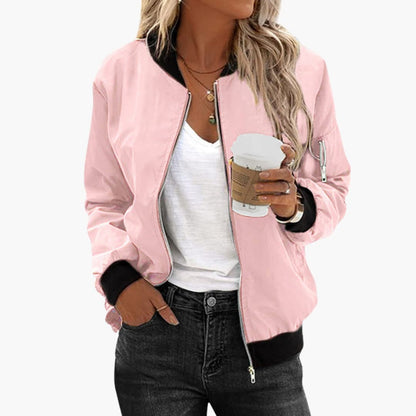 Ladies' Vintage Zip Up Bomber Jacket with Pockets
