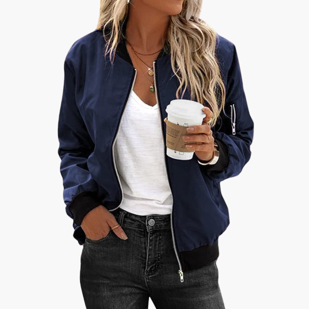 Ladies' Vintage Zip Up Bomber Jacket with Pockets