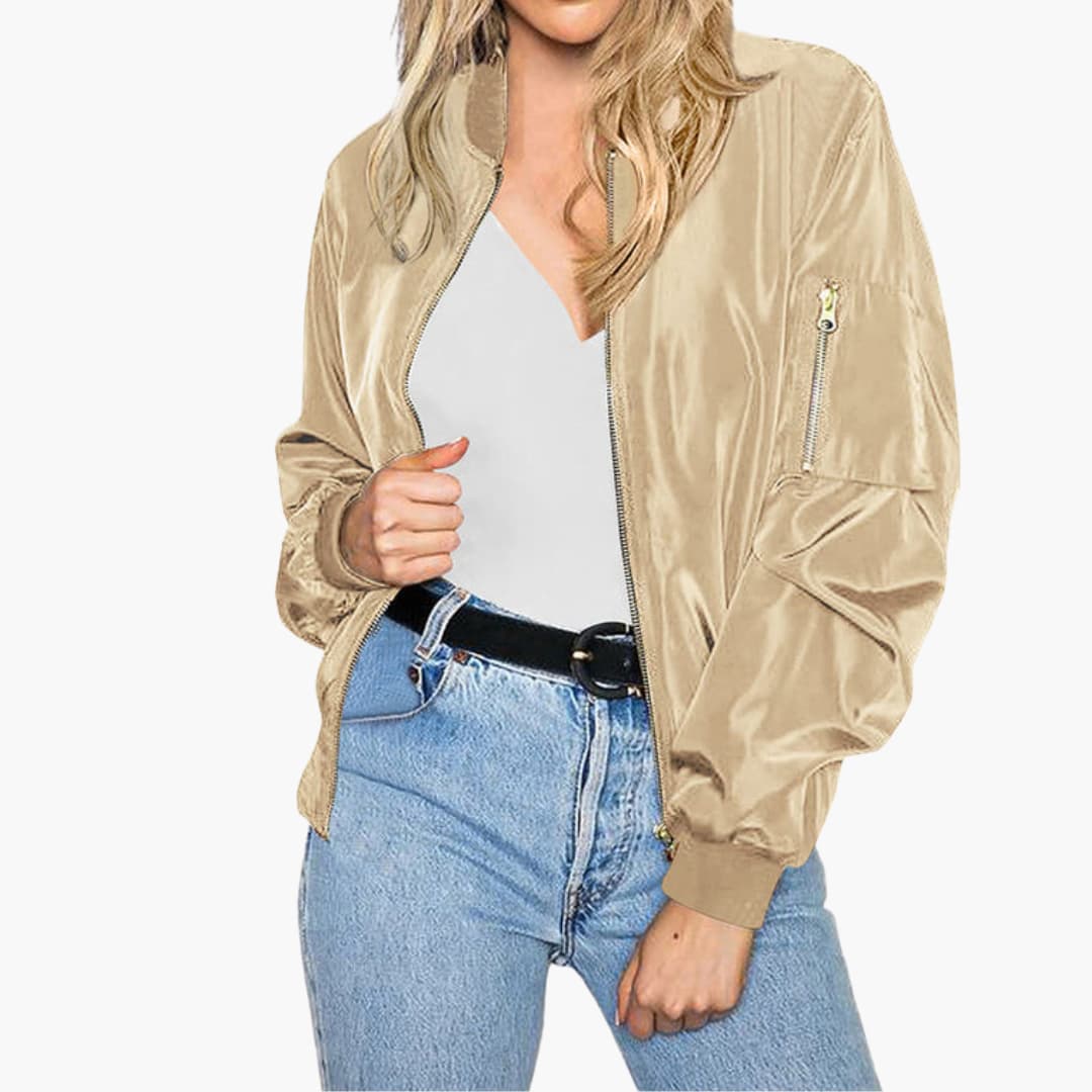 Ladies' Vintage Zip Up Bomber Jacket with Pockets