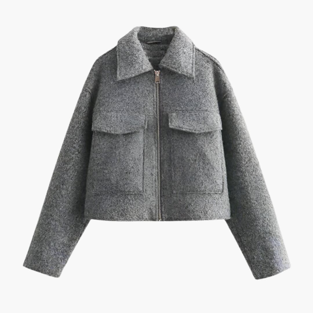 Women's Short Zip Up Bomber Jacket with Collar - Olytrend