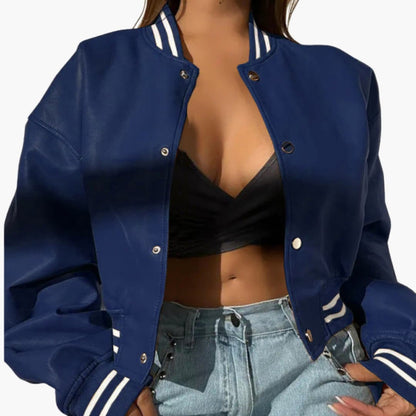 Feminine Short Bomber Jacket with Easy Snap Buttons - Olytrend