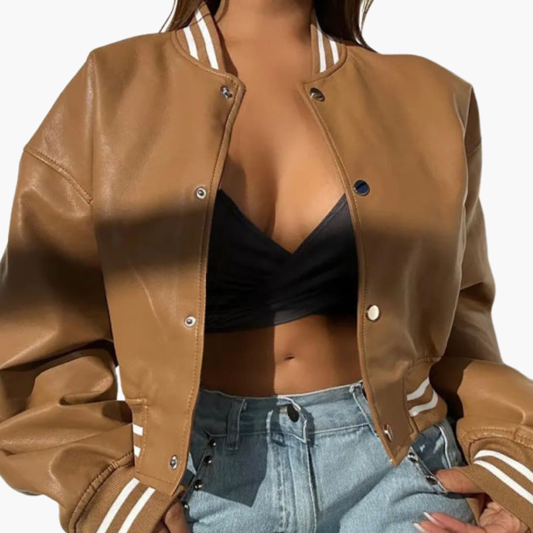 Feminine Short Bomber Jacket with Easy Snap Buttons