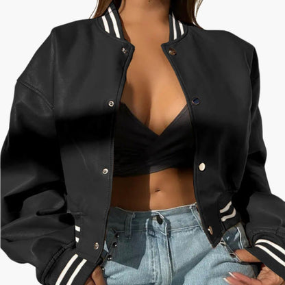 Feminine Short Bomber Jacket with Easy Snap Buttons