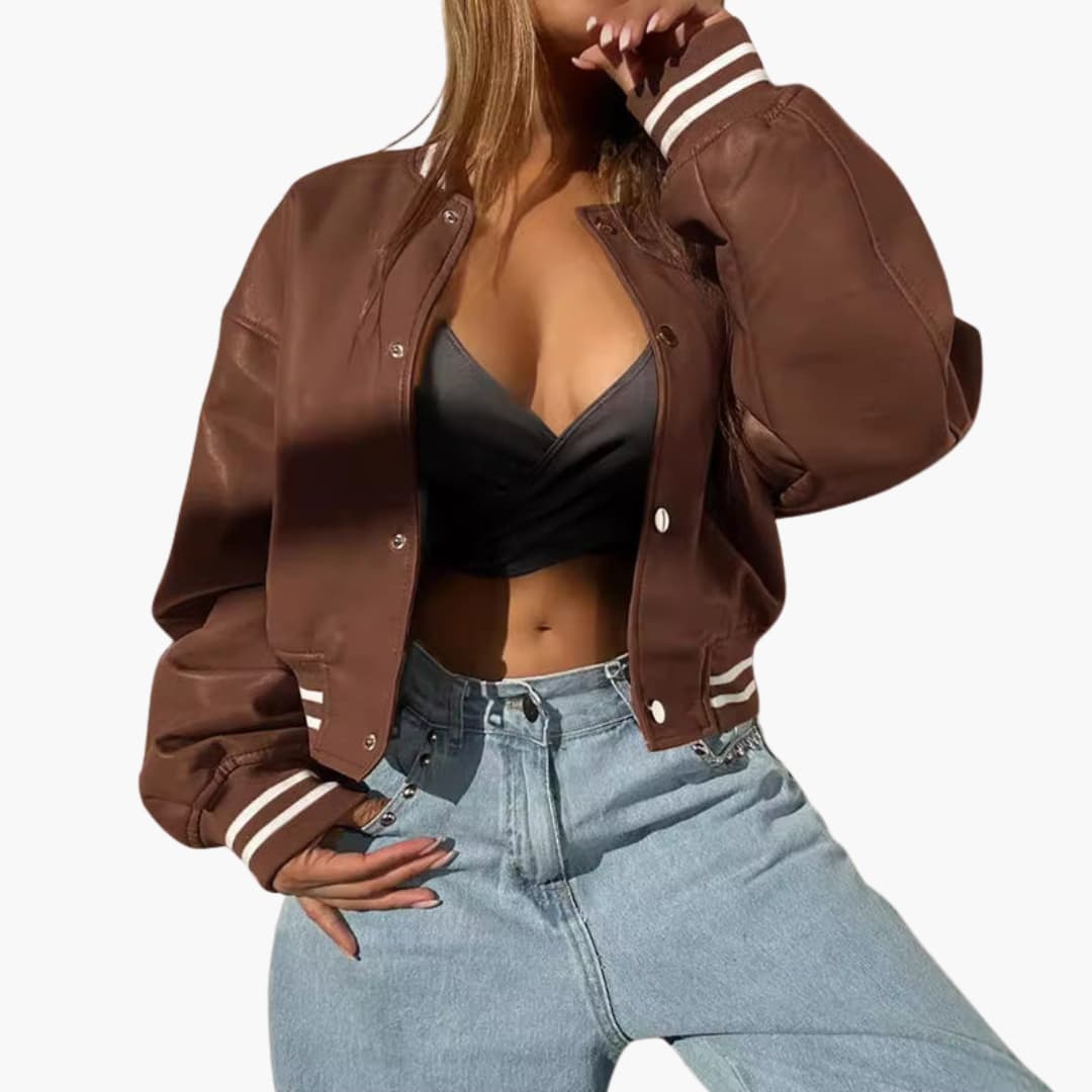 Feminine Short Bomber Jacket with Easy Snap Buttons