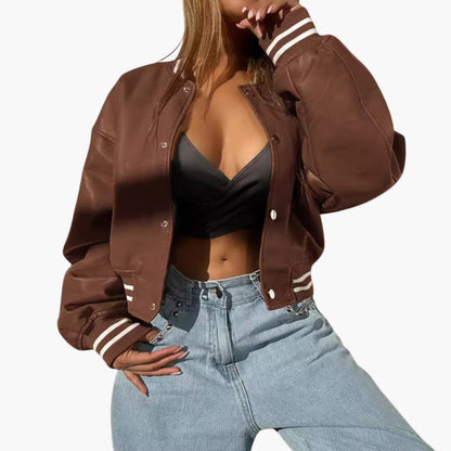 Feminine Short Bomber Jacket with Easy Snap Buttons