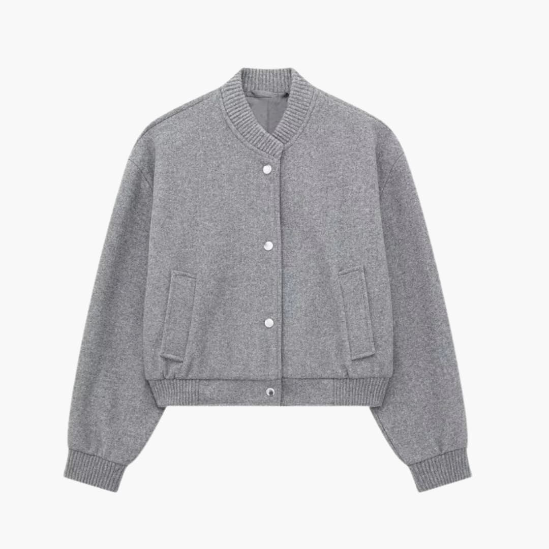 Ladies Short Bomber Jacket with Zip Front