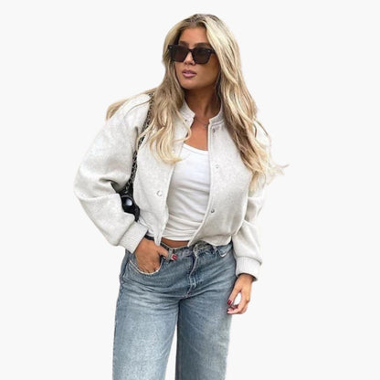 Ladies Short Bomber Jacket with Zip Front - Olytrend