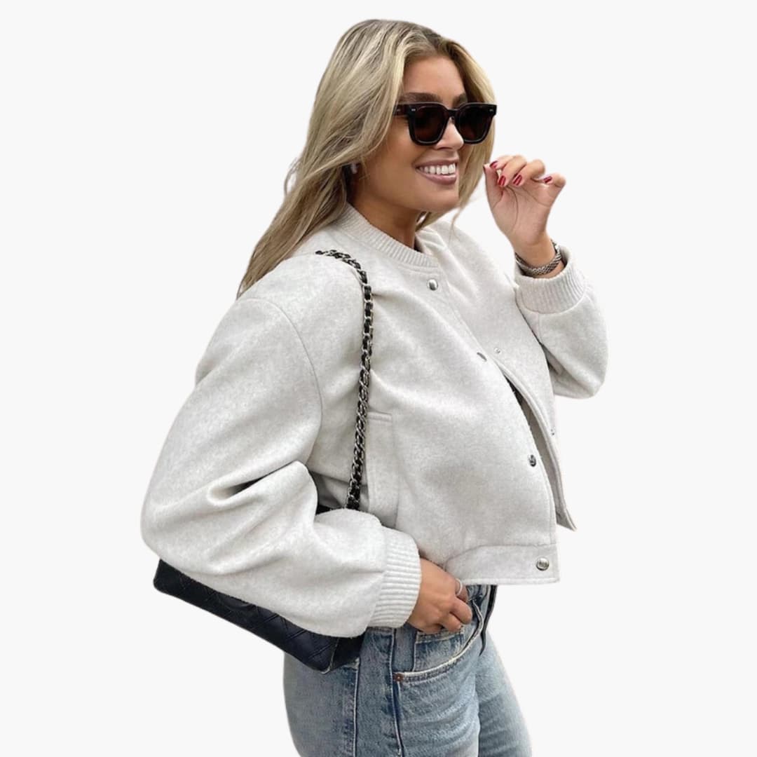 Women's Short Zip Up Jacket with Pockets - Olytrend