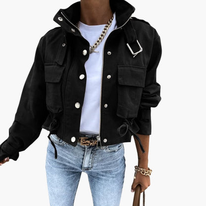 Short Fitted Women's Jacket with Pocket Details