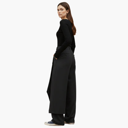 Ladies Slim Fit Trousers with Ruffle Detail and Button