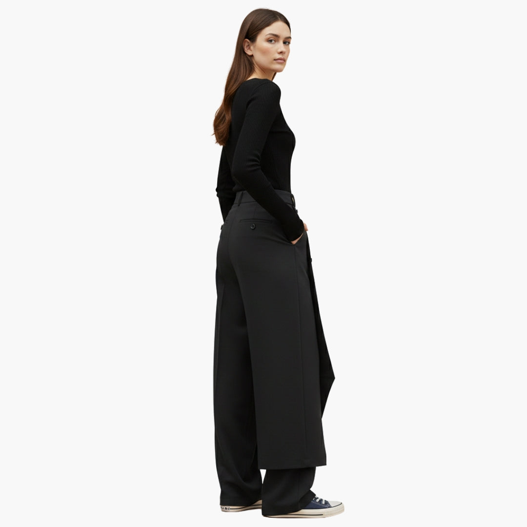 Ladies Slim Fit Trousers with Ruffle Detail and Button