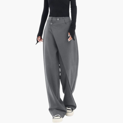 Ladies Slim Fit Trousers with Ruffle Detail and Button