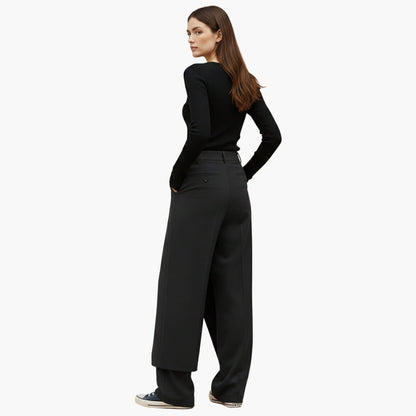 Ladies Slim Fit Trousers with Ruffle Detail and Button