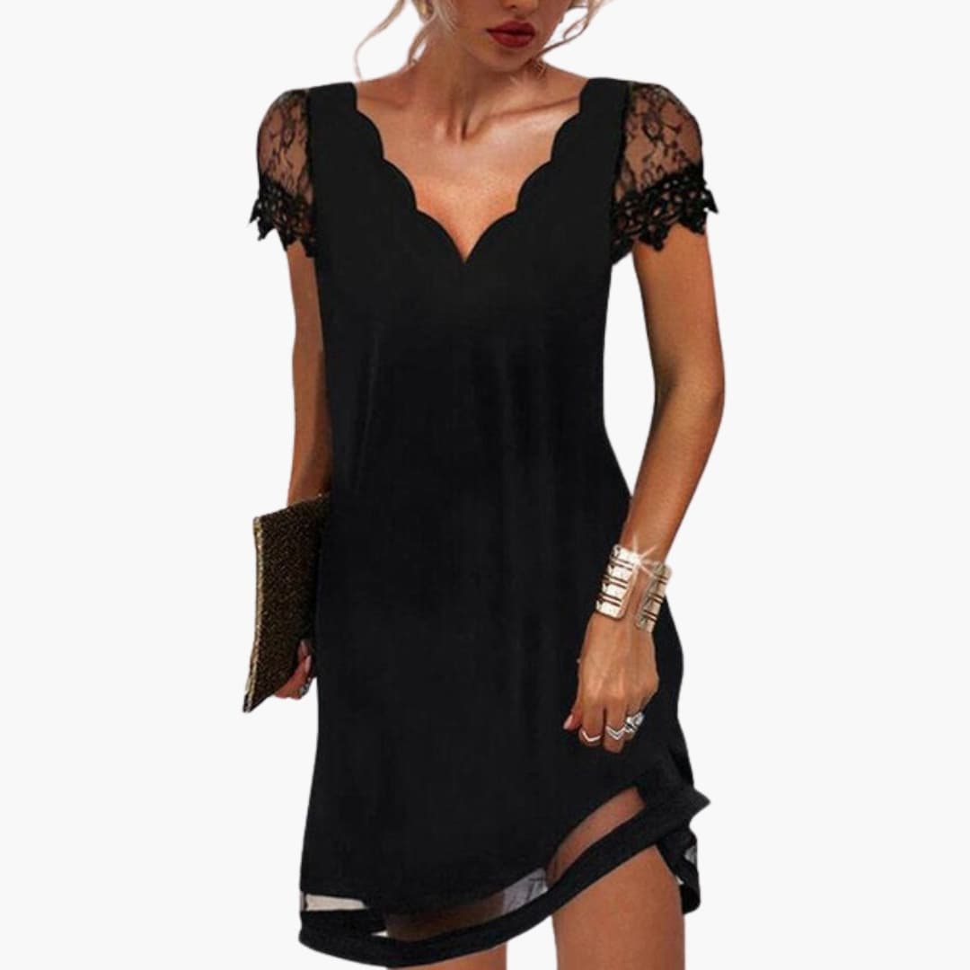 Elegant Ladies Dress with Embellished Trim - Olytrend