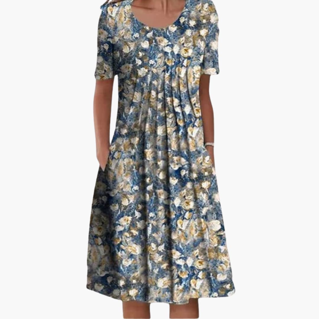 Ladies Floral Print Dress with Side Pockets
