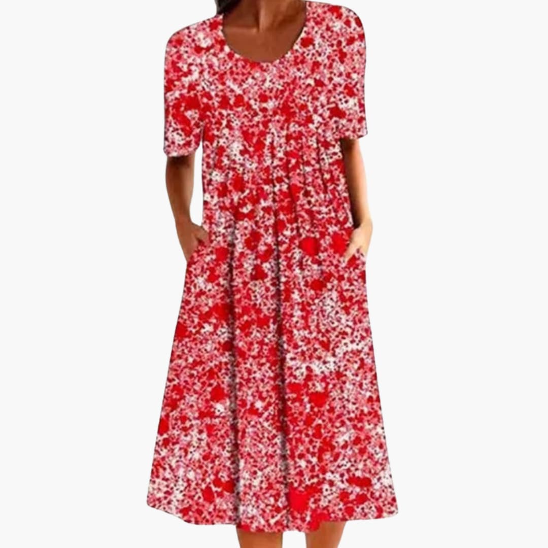 Ladies Floral Print Dress with Side Pockets - Olytrend