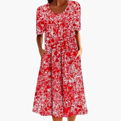 Ladies Floral Print Dress with Side Pockets - Olytrend