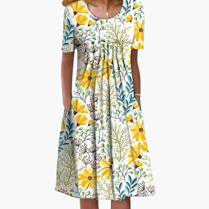 Ladies Floral Print Dress with Side Pockets