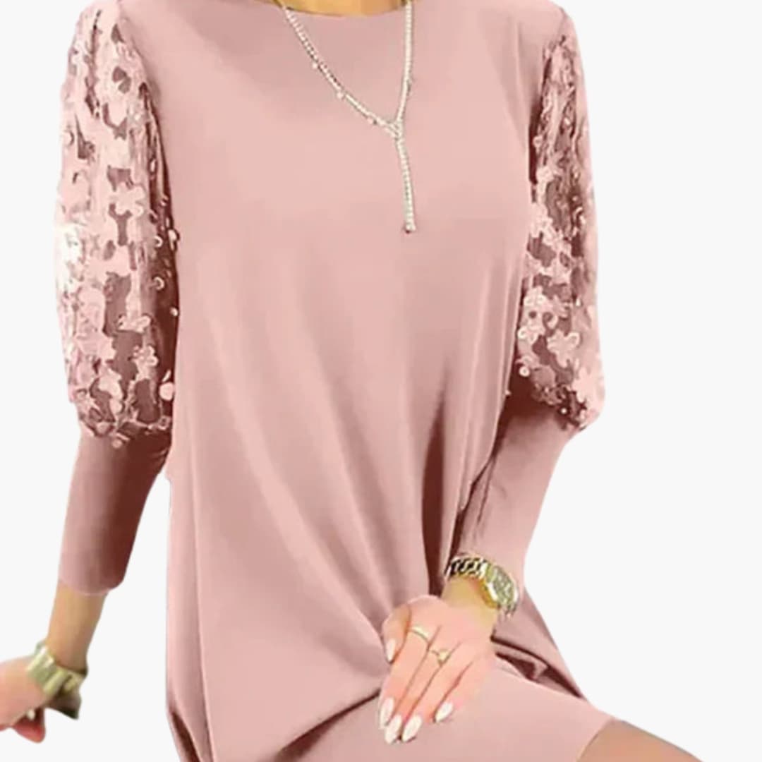 Elegant Ladies Dress with Lace Sleeves and Slim Fit - Olytrend