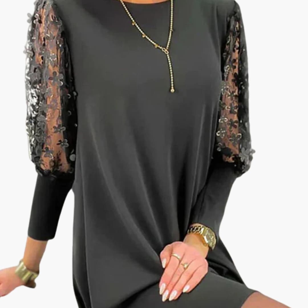 Elegant Ladies Dress with Lace Sleeves and Slim Fit