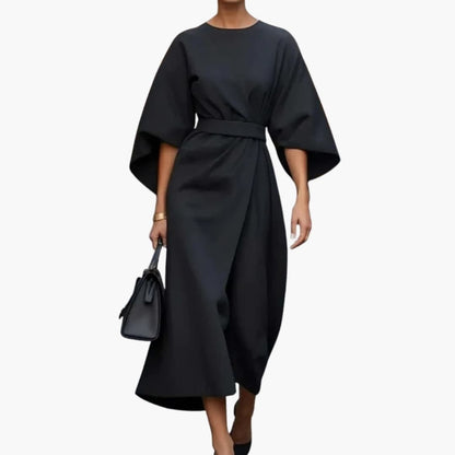Ladies Elegant Dress with Bell Sleeves and Cinch Waist