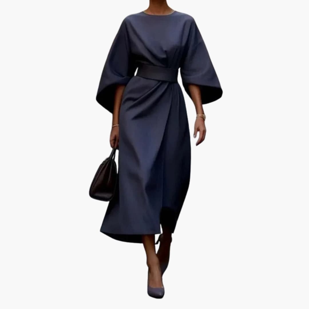 Ladies Elegant Dress with Bell Sleeves and Cinch Waist