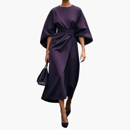 Ladies Elegant Dress with Bell Sleeves and Cinch Waist