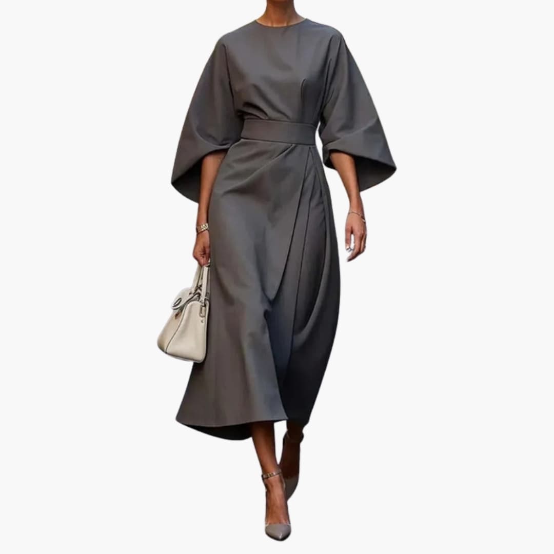 Ladies Elegant Dress with Bell Sleeves and Cinch Waist