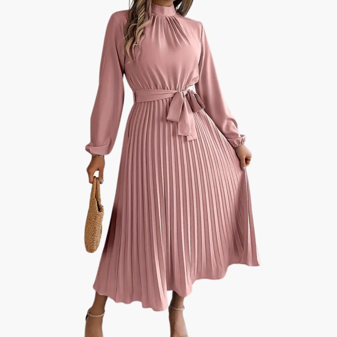 Ladies' A-Line Dress with High Collar and Flared Waist